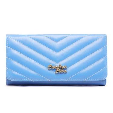 Imagem de Carteira Carolina Silva com Costura Chevron Fecho Magnético, Azul bebe
