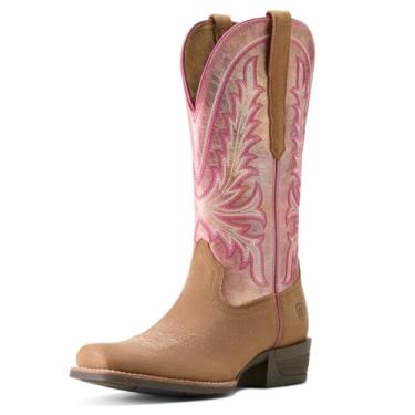 Imagem de Ariat Bota feminina Rock Creek Western, Tawny Roughout/Violet Pink Shine, 34