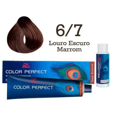 Imagem de Coloração Color Perfect 6.7 Louro Escuro Marrom Oxi Welloxon 20 Vol  W