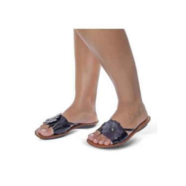 Imagem de Sandália Rasteira em Couro Conhaque Preto 2148 - Flor d'couro, 38