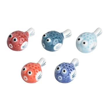 Imagem de GSHOPVV Conjunto de 5 peças de peixe dourado pauzinhos de cerâmica descanso colher garfo suporte de faca