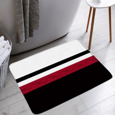 Imagem de KTGHA Tapete de banho listrado moderno vermelho preto branco listrado minimalista casa de fazenda moda banheiro banheira tapetes de chão tapete decoração de vaso sanitário, 45,7 x 76,2 cm