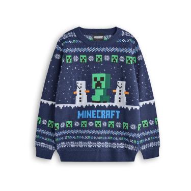 Imagem de Suéter de Natal Minecraft Boys Blue Creeper e Snow Golem