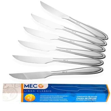 Imagem de Conjunto 6 Facas De Mesa Almoço Janta Aço Inox Classic Mec G