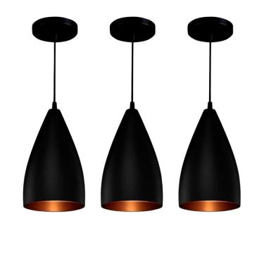 Imagem de Kit 3 Lustres Pendentes Vegas Preto/Cobre r. R. J. V Negocios
