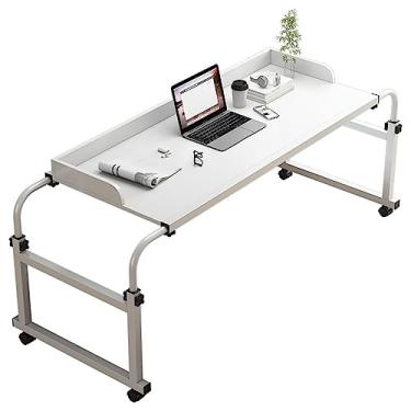 Imagem de Mesa com rodinhas para cama de solteiro/casal/queen/king size - mesa móvel para laptop com rodas - mesa de cama com rodinhas de altura ajustável para trabalho e jantar no computador