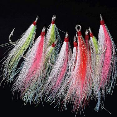 Imagem de AGOOL Gancho de pesca Bucktail Teasers – Gancho de aço inoxidável e flash de cristal inserido para bagre bacalhau flouder e lasca pesca em água salgada gabarito três cores 6/12 peças