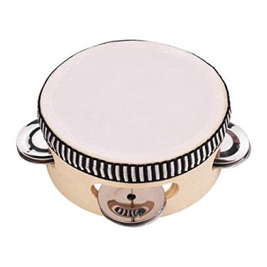 Imagem de Pandeiro de mão de 10 cm com jingles de metal, pele de tambor de madeira e poliéster, instrumento musical para adultos, crianças, festa, canto, dança