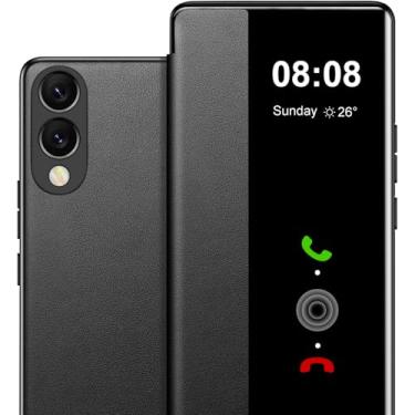 Imagem de Capa flip de couro para Samsung Galaxy S25 Edge transparente S-View, para Samsung S25 Edge, capa de telefone inteligente com janela rígida, capa protetora à prova de choque para Galaxy S25 Edge 5G