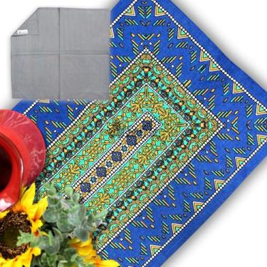 Imagem de Sweet Us Conjunto de quatro jogos americanos de algodão com estampa geométrica de espectro de safira e um guardanapo simples, interior e exterior, fusão turquesa, 48 x 48 cm