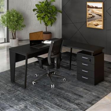 Imagem de Mesa L 150cm Pé Metal Gaveteiro 4 Gavetas e Chave F5 Office - F5 Offic