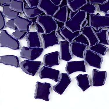 Imagem de PINUO&KE 400 g de cerâmica irregular com cola, azulejo de mosaico para adultos, crianças, artesanatos, para uso ao ar livre, banheiro, cozinha, decoração de casa, projetos de arte DIY (azul escuro)