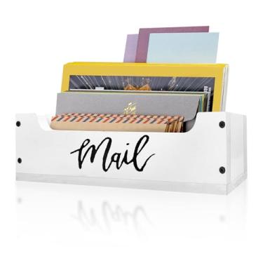 Imagem de KISENG Organizador De Correspondência Madeira Branca Para Bancada - Parede, Suporte Escritório, Cesta Mesa Balcão, Caixa Porta-Cartas Decoração Home Office (Branco + Preto, 3,15")