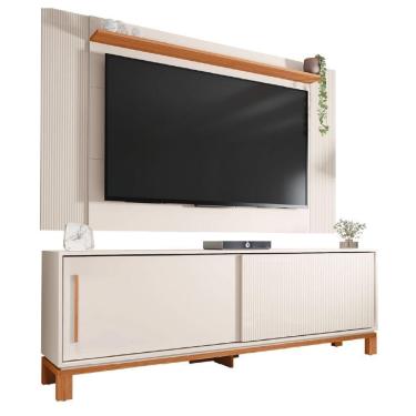 Imagem de Rack Bancada Com Painel Para Tv Até 65 Polegadas 1,80m Ripado Impressão 3D 2 Portas Dubai Madeirado Madeir/off