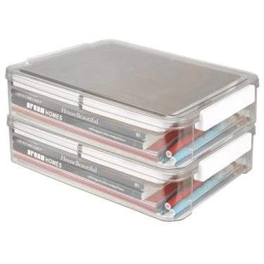 Imagem de LOPYXBR Caixa de armazenamento de papel A4 com 2 peças, capa de plástico transparente, 22 x 33 cm, caixa de arquivo transparente, recipientes de armazenamento de papel A4 para artesanato, documentos