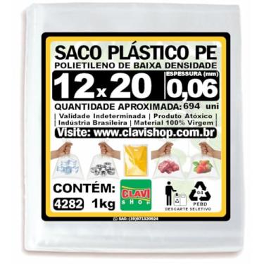 Imagem de Saco Plástico Transparente 12x20 cm (0,06mm espessura), Polietileno PE, Pacote 1kg, Conservar e Congelar Alimentos, Embalagem Multiuso, Saquinho Resistente e Forte, Selável a Calor, Virgem, Pequeno