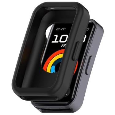 Imagem de MOTONG Capa protetora compatível com Huawei Band 10 - Capa protetora de silicone para relógio compatível com Huawei Band 10/9/8 (silicone preto)