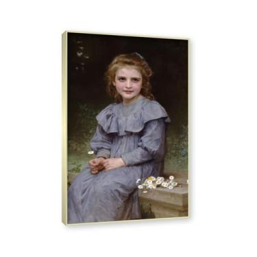 Imagem de NHLDZYH Moldura dourada champanhe. Impressões de arte William Adolphe Bouguereau - Pintura de retrato - (Menina 9) - Pôster temático de mitologia grega - Pôster de decoração de parede vintage. 30 x 48