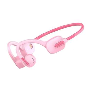 Imagem de Fones de ouvido abertos para crianças sem fio - Fones de ouvido de condução Bluetooth 5.3 para crianças com microfone, ultraleves, IPX5 à prova d'água (rosa)