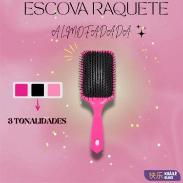 Imagem de Escova de Cabelo Raquete Pentear e Desembaraçar Almofadada Quadrada Ta