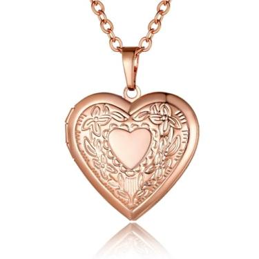 Imagem de GOLDCHIC JEWELRY Colar com medalhão de coração, banhado a ouro 18 K, banhado a platina, flor de ouro rosa/árvore da vida, medalhão com foto memorial com imagem com corrente de 50 cm