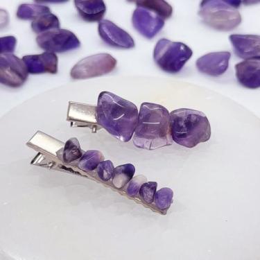Imagem de Kit 2 Presilhas de cabelo com Pedras Naturais Piranhas de Cabelo 5,5cm