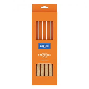 Imagem de Conjunto De Garfos Para Fondue/Petisco Brinox Beli Madeira 6 Peças Inox Com Marrom