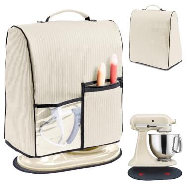 Imagem de BAGSPRITE Tampa de batedeira com controle deslizante para batedeiras KitchenAid de 4,5/5 litros – Capa contra poeira para eletrodomésticos de cozinha com bolsos para acessórios e acessórios de auxílio