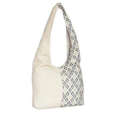 Imagem de JEN & CO. Bolsa feminina Boho com estampa dupla geométrica transversal de lona branca, Branco