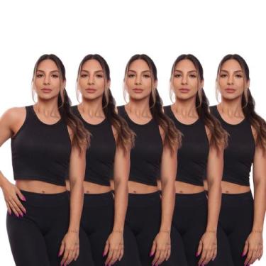 Imagem de Kit 5 Top Cropped Regata Canelado Feminino Blusa Básica - Brás e Cia, 