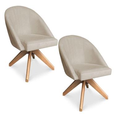 Imagem de Kit 02 Poltronas Cadeira Giratória Bela Veludo Base De Madeira - Pallazio Cor Azul Marinho