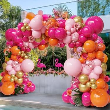 Imagem de Pink Orange Balloon Arch Balloon Garland Kit Hot Pink Gold Confetti Globos Magenta Stuff For Veuve Clicquot Accessories Groovy Tropical Luau Bachelorette Valentine’s Day Baby Shower Party Decorations
