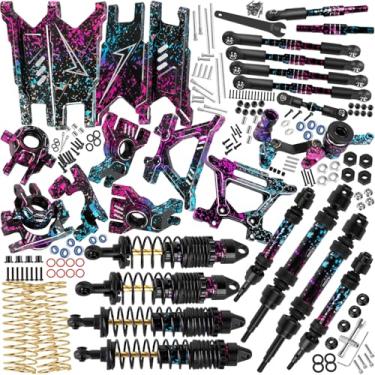 Imagem de hopsupRC Upgrades Part for 1/10 Slash/Rustler/Stampede/Hoss 4x4 VXL,RC Shock Absorbers&Suspension Arms&Drive Shaft Axles&Steering Knuckle Kit&Shock Tower&Adjustable Links&Steering Block,Colour