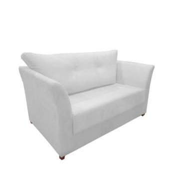Imagem de Namoradeira Decorativa Isis Couro Branco Pés Madeira Mz Decor - Mazzer
