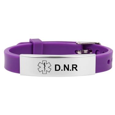 Imagem de Pulseira de alerta médico para mulheres e homens, pulseira de silicone ajustável para diabéticos D.N.R marcapasso epilepsia, One Size, Silicone, Sem Pedra Preciosa