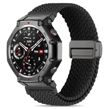 Imagem de HQzon Pulseira de tecido elástico compatível com Amazfit T-Rex 3, pulseira de substituição esportiva com fivela magnética de metal compatível com Amazfit T-Rex 3, Preto, 22mm