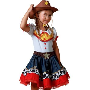 Imagem de Fantasia Infantil pra Menina Vaqueira Country Cowgirl Super Luxo com Chapéu (Branco, T - 2)