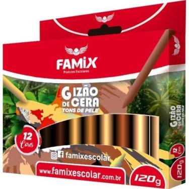 Imagem de Giz De Cera Jumbo 12 Cores Tons De Pele Red.120G 6Un - Famix
