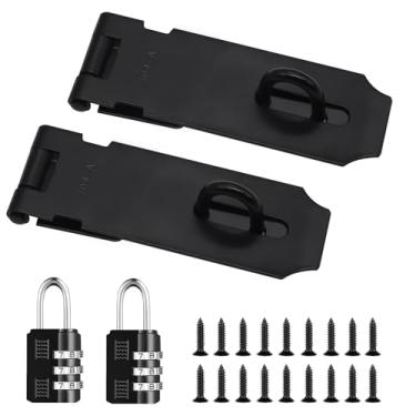 Imagem de Tanbupu 2 fechaduras de porta, trava de ferrolho de aço inoxidável 304 de 10 cm, trava de trava de ferrolho, cadeado de trava de dobradiça com parafusos para portões, portas, armários, armários e