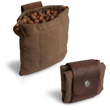 Imagem de Esconder e beber, bolsa forrageira de lona encerada (dobrável) para caminhadas, tesouros e conchas, cintos fáceis de enrolar, acesso mãos-livres, couro genuíno, feito à mão inclui garantia de 101 anos (fadiga)
