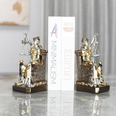 Imagem de Conjunto de 2 esculturas de estátua de resina da deusa da justiça - estátua de Atena decoração de casa, organizador de mesa de escritório de advogado, presente com tema jurídico