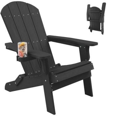 Imagem de YEFU Cadeira Adirondack, cadeira de plástico grande Adirondack, cadeiras dobráveis para uso ao ar livre com suporte de copo, cadeira de gramado resistente ao clima para jardim, capacidade de peso de