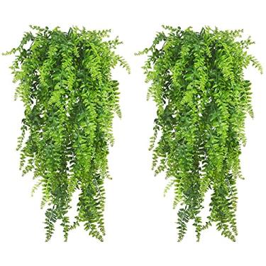 Imagem de LoveniMen Plantas artificiais, 4 peças, samambaias de videira, ratã persa, planta falsa suspensa, folhas de hera de Boston, samambaia, ao ar livre, plantas de plástico resistentes a UV para parede interna videira (verde)