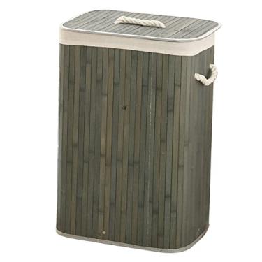 Imagem de KIMISS Cesta de Armazenamento Dobrável de Bambu Com Tampa - Cesto de Lavanderia e Organizador de Brinquedos - 2 Cores Lixeira de Roupas Sujas Dobráveis ​​para Casa e Berçário (1.7 quadrado cinza)