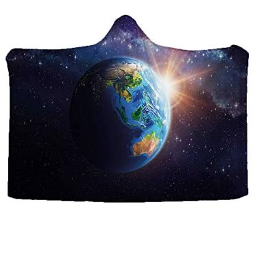 Imagem de Cobertor com capuz infantil mundial, face da terra no espaço, vista dos continentes asiáticos e australianos e galáxia, cobertor vestível para sofá, bebê, crianças, homens, mulheres, L 152 x C 127 cm,