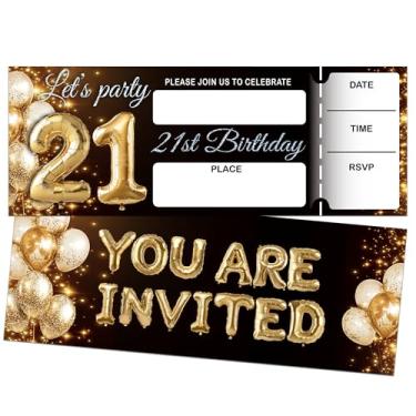 Imagem de Convites de aniversário de balão de ouro preto, convites de festa de aniversário de 18 anos para mulheres e homens, 20 convites com 20 envelopes, decorações para lembrancinhas de festa (3 × 8