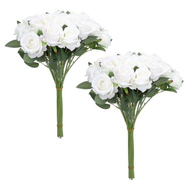 Imagem de Fafeicy Lindas Rosas Falsas Com Hastes, 50pcs Realmente Parecendo Rosas Artificiais para a Cultura da Vida do Memorial Day e Eventos Especiais (Branco)