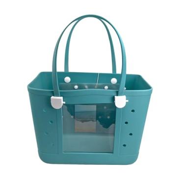 Imagem de CLLTIV Bolsa de praia de borracha, impermeável, bolsa de viagem, lavável, aberta para praia, esportes e piquenique, Azul turquesa, Large