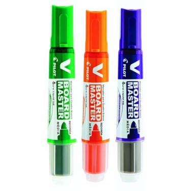 Imagem de Kit Colorido 3 Marcadores Quadro Branco Recarregável V-Board Master PILOT