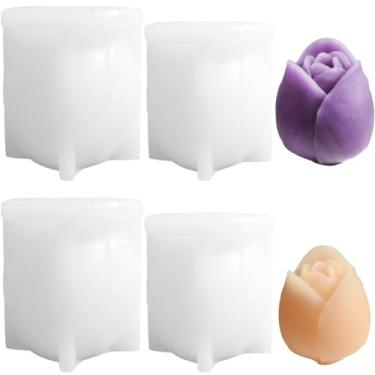 Imagem de 4 moldes de silicone de flor de tulipa molde de cera de flor 3D resina floral molde de sabão flores fondant bolo de chocolate molde de decoração exclusivo resina epóxi fundição de concreto para fazer